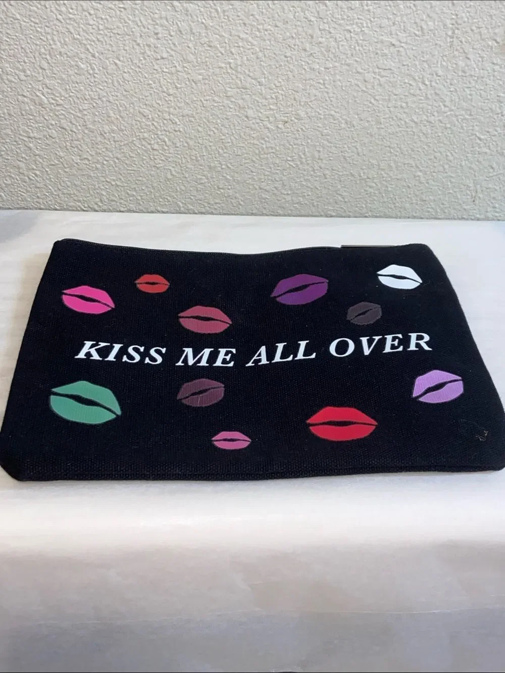 Kat Von D Black Canvas Logo Zip Pouch with Silver Hardware Sz 9.5”X6.5”